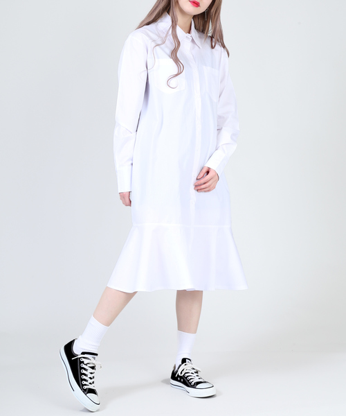 DING（ディング）の「DING/ペプラムシャツワンピ－ス（シャツワンピース・レディース・ホワイト・FREE）」の6枚目の写真