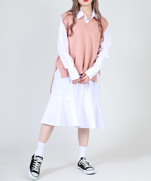 DING（ディング）の「DING/ペプラムシャツワンピ－ス（シャツワンピース・レディース・ホワイト・FREE）」の7枚目の写真