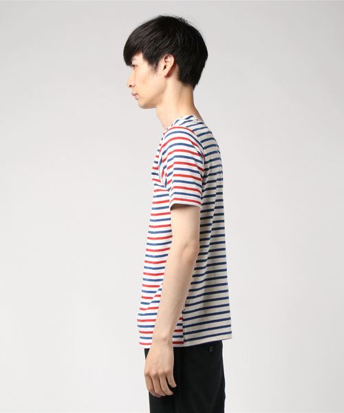 GRAND GLOBAL（グランドグローバル）の「日本製両A面ボーダーT（Tシャツ/カットソー・メンズ・ホワイト/ネイビー・38/40）」の3枚目の写真