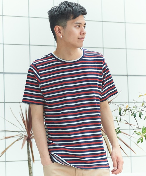 GRAND GLOBAL（グランドグローバル）の「日本製両A面ボーダーT（Tシャツ/カットソー・メンズ・ホワイト/ネイビー・38/40）」の2枚目の写真