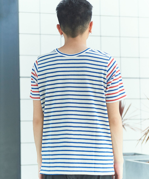 GRAND GLOBAL（グランドグローバル）の「日本製両A面ボーダーT（Tシャツ/カットソー・メンズ・ホワイト/ネイビー・38/40）」の5枚目の写真