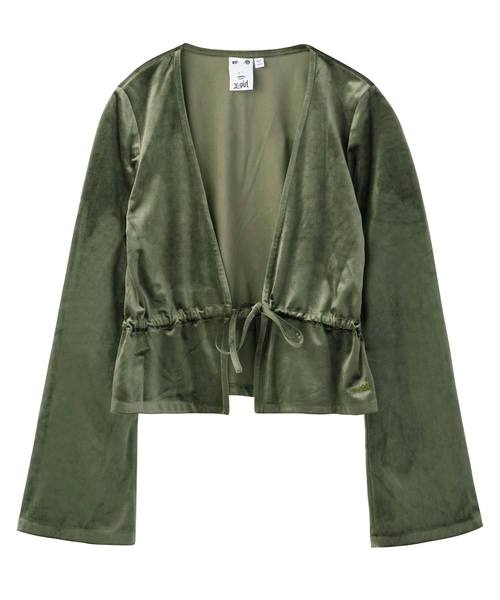 X-girl(エックスガール)の「VELOUR CARDIGAN(カーディガン/ボレロ・レディース・オリーブ/グレー/パープル・1/2)」の3枚目の写真