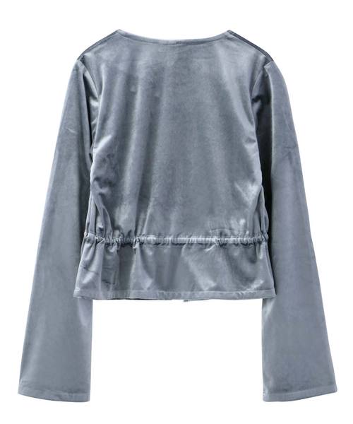 X-girl(エックスガール)の「VELOUR CARDIGAN(カーディガン/ボレロ・レディース・オリーブ/グレー/パープル・1/2)」の4枚目の写真