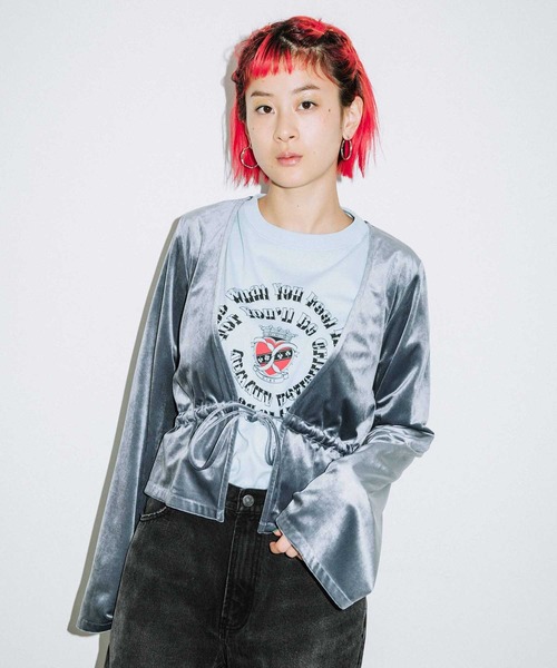 X-girl(エックスガール)の「VELOUR CARDIGAN(カーディガン/ボレロ・レディース・オリーブ/グレー/パープル・1/2)」の14枚目の写真