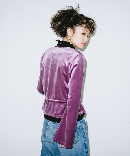 X-girl(エックスガール)の「VELOUR CARDIGAN(カーディガン/ボレロ・レディース・オリーブ/グレー/パープル・1/2)」の11枚目の写真