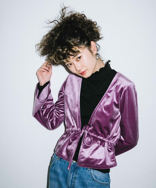 X-girl(エックスガール)の「VELOUR CARDIGAN(カーディガン/ボレロ・レディース・オリーブ/グレー/パープル・1/2)」の12枚目の写真