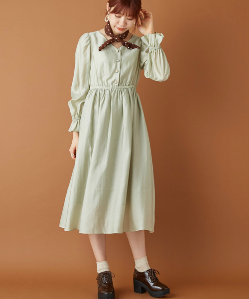 OLIVE des OLIVE(オリーブデオリーブ)の「ヴィンテージビジューボタンワンピース(ワンピース・レディース・ベージュ/ピンク系その他/グリーン・FREE)」の3枚目の写真