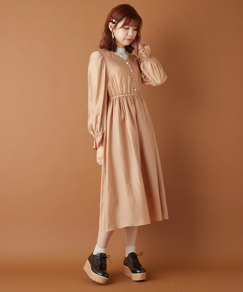 OLIVE des OLIVE(オリーブデオリーブ)の「ヴィンテージビジューボタンワンピース(ワンピース・レディース・ベージュ/ピンク系その他/グリーン・FREE)」の12枚目の写真