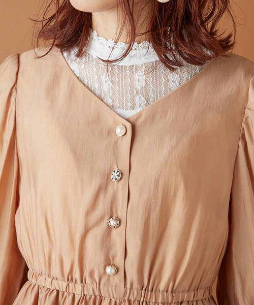 OLIVE des OLIVE(オリーブデオリーブ)の「ヴィンテージビジューボタンワンピース(ワンピース・レディース・ベージュ/ピンク系その他/グリーン・FREE)」の15枚目の写真