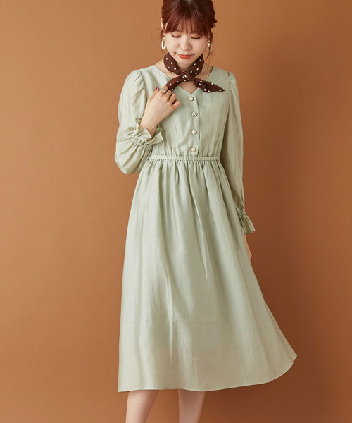 OLIVE des OLIVE(オリーブデオリーブ)の「ヴィンテージビジューボタンワンピース(ワンピース・レディース・ベージュ/ピンク系その他/グリーン・FREE)」の6枚目の写真