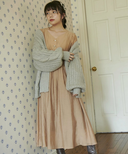 OLIVE des OLIVE(オリーブデオリーブ)の「ヴィンテージビジューボタンワンピース(ワンピース・レディース・ベージュ/ピンク系その他/グリーン・FREE)」の11枚目の写真