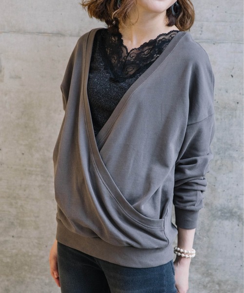 sakurabois（サクラボア）の「２WAYスウェットトップス（スウェット・レディース・チャコール/モカ/グレイッシュベージュ/キャメル・M）」の2枚目の写真