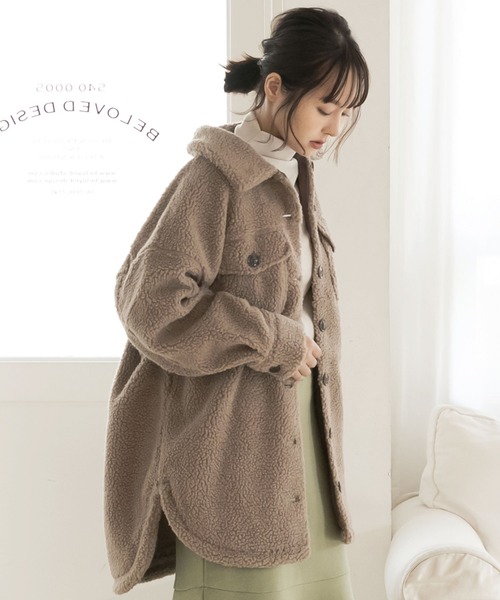 KOBE LETTUCE（コウベレタス）の「ビッグシルエットボアCPOジャケットコート（ダウンジャケット/コート・レディース・モカ/アイボリー/キャメル・FREE）」の3枚目の写真