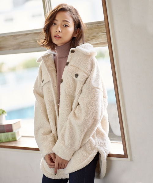 KOBE LETTUCE（コウベレタス）の「ビッグシルエットボアCPOジャケットコート（ダウンジャケット/コート・レディース・モカ/アイボリー/キャメル・FREE）」の13枚目の写真