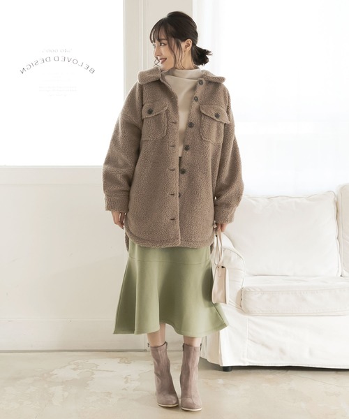 KOBE LETTUCE（コウベレタス）の「ビッグシルエットボアCPOジャケットコート（ダウンジャケット/コート・レディース・モカ/アイボリー/キャメル・FREE）」の9枚目の写真