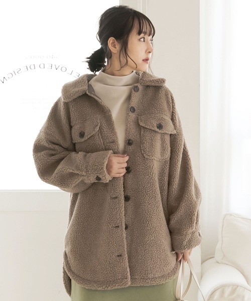 KOBE LETTUCE（コウベレタス）の「ビッグシルエットボアCPOジャケットコート（ダウンジャケット/コート・レディース・モカ/アイボリー/キャメル・FREE）」の8枚目の写真