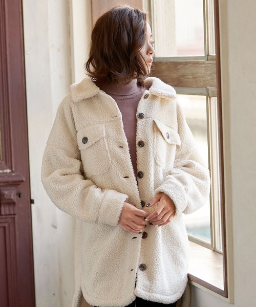 KOBE LETTUCE（コウベレタス）の「ビッグシルエットボアCPOジャケットコート（ダウンジャケット/コート・レディース・モカ/アイボリー/キャメル・FREE）」の7枚目の写真