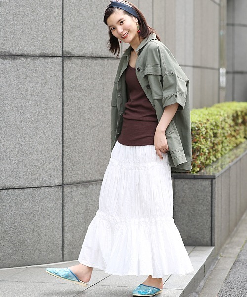 チチカカ(チチカカ)の「リンクルギャザースカート(スカート・レディース・レッド/オフホワイト/ブルー・FREE)」の4枚目の写真