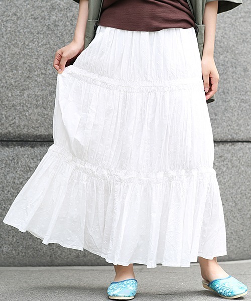 チチカカ(チチカカ)の「リンクルギャザースカート(スカート・レディース・レッド/オフホワイト/ブルー・FREE)」の5枚目の写真