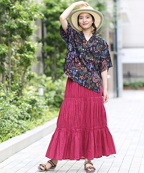 チチカカ(チチカカ)の「リンクルギャザースカート(スカート・レディース・レッド/オフホワイト/ブルー・FREE)」の7枚目の写真