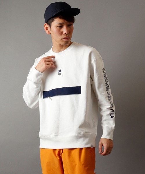 FILA HERITAGE(フィラヘリテージ)の「【FILA heritage】ロゴ刺繍 ビッグポケット バイカラー長袖スウェットトレーナー(スウェット・メンズ・ネイビー/ホワイト/ブラック・M/L/XL)」の2枚目の写真