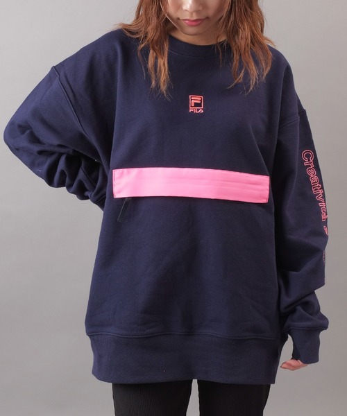 FILA HERITAGE(フィラヘリテージ)の「【FILA heritage】ロゴ刺繍 ビッグポケット バイカラー長袖スウェットトレーナー(スウェット・メンズ・ネイビー/ホワイト/ブラック・M/L/XL)」の6枚目の写真