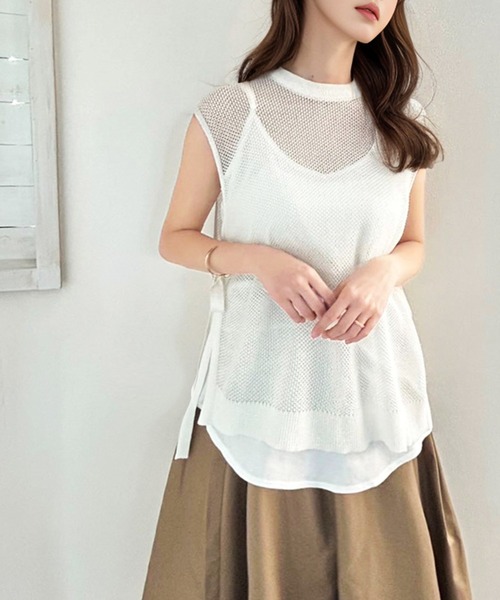 classicalelf（クラシカルエルフ）の「コーデの幅が広がる。ロング丈レイヤード無地キャミソール(袖なし)（キャミソール・レディース・ブラック/オフホワイト/キャメル/モカ・MEDIUM/LARGE/X-LARGE）」の7枚目の写真