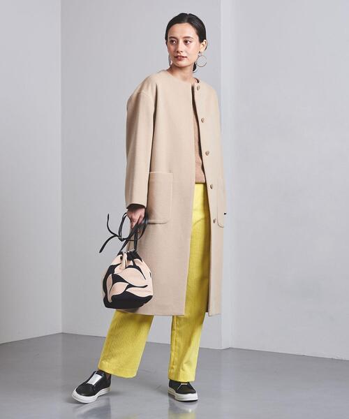 UNITED ARROWS ベージュ ノーカラーコート カシミア混 カシミヤ リバー ノーカラーコート