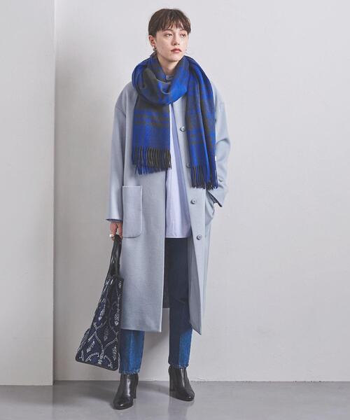 美品✨️UNITEDARROWS ウールノーカラーコート 華やぐロイヤルブルー❁ UNITED ARROWS（ユナイテッドアローズ）の「W メタル ノーカラー