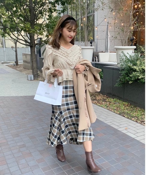 インゲボルグ モヘア混 チェックジャケット マーメイドスカート