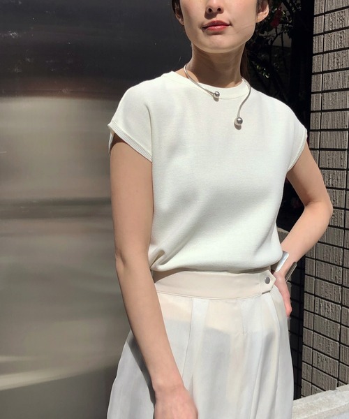 &g'aime（アンジェム）の「【&g'aime】ミラノリブフレンチスリーブニット（ニット/セーター・レディース・ブラック/チャコールグレー/ホワイト/カーキ/グレイッシュベージュ/ベージュ/パープル・FREE）」の18枚目の写真