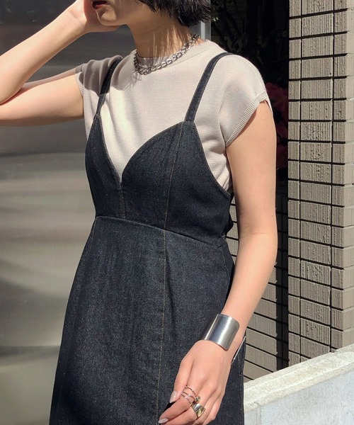 &g'aime（アンジェム）の「【&g'aime】ミラノリブフレンチスリーブニット（ニット/セーター・レディース・ブラック/チャコールグレー/ホワイト/カーキ/グレイッシュベージュ/ベージュ/パープル・FREE）」の8枚目の写真