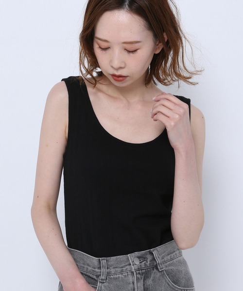 mysty woman(ミスティウーマン)の「綿100%/下着が響かない見せられるインナー♪ 前後2WAYテレコタンク 940346(タンクトップ・レディース・ブラック/オフホワイト/ライム/ライトカーキ/モカ/イエロー/ブルー/ダークブラウン・FREE)」の16枚目の写真