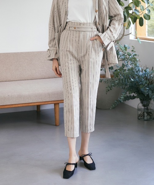 スラックスリネンストライプパンツ スラックス Coel コエル のファッション