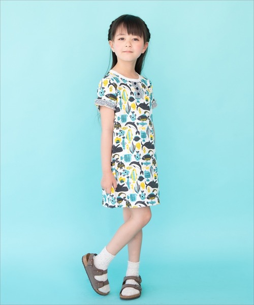 RAGMART（ラグマート）の「プリントワンピース 海のいきものたち ヤシの木（ワンピース・キッズ・グリーン/サックスブルー・95cm/90cm/80ｃｍ）」の10枚目の写真