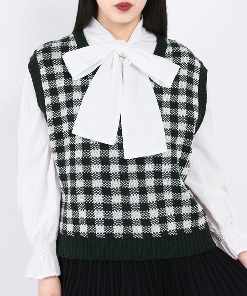 WC（ダブル シー）の「ギンガムチェックニットベスト（ベスト・レディース・ホワイト/ブラウン/ブラック/グリーン/ライトパープル・FREE）」の9枚目の写真