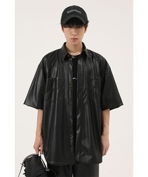 【MASONPRINCE】Oversized PU leather half sleeve shirt PY4004