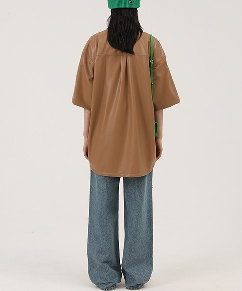 MASONPRINCE（メイソンプリンス）の「【MASONPRINCE】Oversized PU leather half sleeve shirt PY4004（シャツ/ブラウス・メンズ・ブラウン/ブラック・XL/L/S/M）」の22枚目の写真