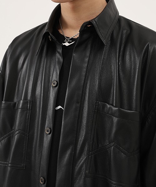 MASONPRINCE（メイソンプリンス）の「【MASONPRINCE】Oversized PU leather half sleeve shirt PY4004（シャツ/ブラウス・メンズ・ブラウン/ブラック・XL/L/S/M）」の7枚目の写真