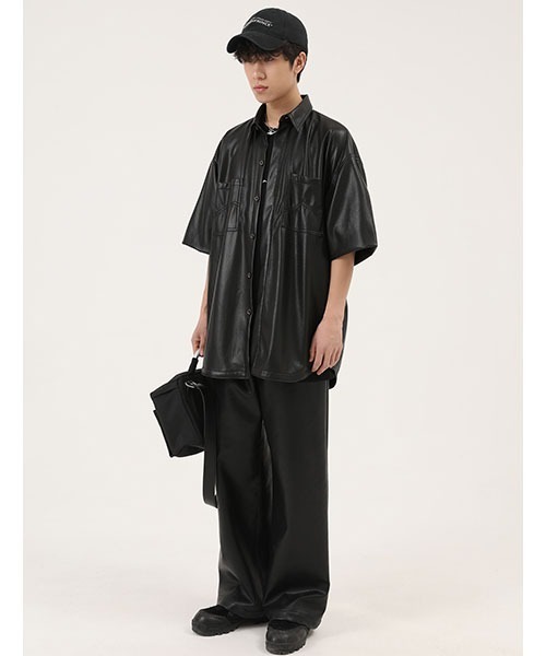 MASONPRINCE（メイソンプリンス）の「【MASONPRINCE】Oversized PU leather half sleeve shirt PY4004（シャツ/ブラウス・メンズ・ブラウン/ブラック・XL/L/S/M）」の17枚目の写真