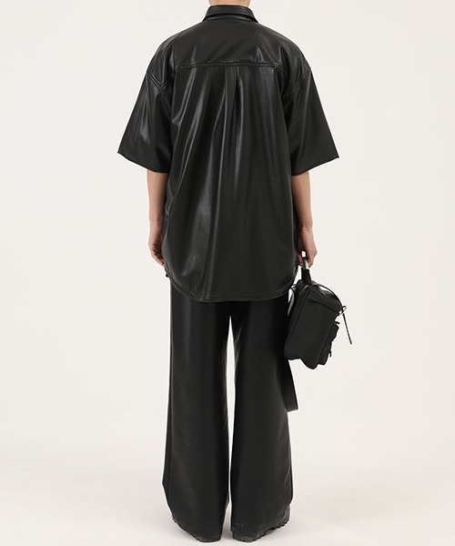 MASONPRINCE（メイソンプリンス）の「【MASONPRINCE】Oversized PU leather half sleeve shirt PY4004（シャツ/ブラウス・メンズ・ブラウン/ブラック・XL/L/S/M）」の13枚目の写真
