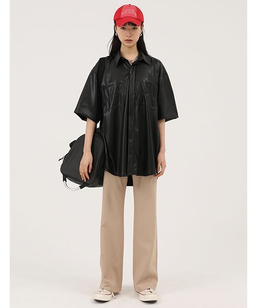 MASONPRINCE（メイソンプリンス）の「【MASONPRINCE】Oversized PU leather half sleeve shirt PY4004（シャツ/ブラウス・メンズ・ブラウン/ブラック・XL/L/S/M）」の21枚目の写真