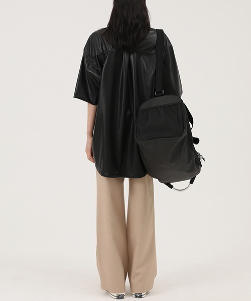 MASONPRINCE（メイソンプリンス）の「【MASONPRINCE】Oversized PU leather half sleeve shirt PY4004（シャツ/ブラウス・メンズ・ブラウン/ブラック・XL/L/S/M）」の8枚目の写真