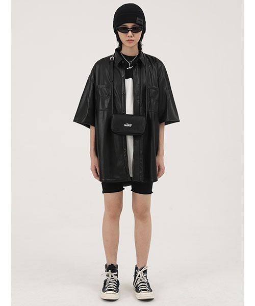 MASONPRINCE（メイソンプリンス）の「【MASONPRINCE】Oversized PU leather half sleeve shirt PY4004（シャツ/ブラウス・メンズ・ブラウン/ブラック・XL/L/S/M）」の15枚目の写真