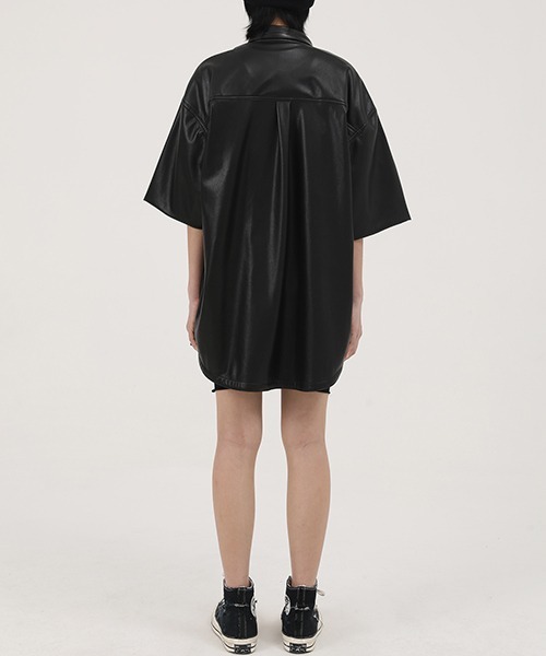 MASONPRINCE（メイソンプリンス）の「【MASONPRINCE】Oversized PU leather half sleeve shirt PY4004（シャツ/ブラウス・メンズ・ブラウン/ブラック・XL/L/S/M）」の14枚目の写真