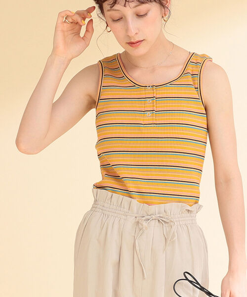 Ray BEAMS（レイビームス）の「Ray BEAMS / マルチ ボーダー タンクトップ（タンクトップ・レディース・ホワイト/イエロー/ブラック・ONE SIZE）」の3枚目の写真