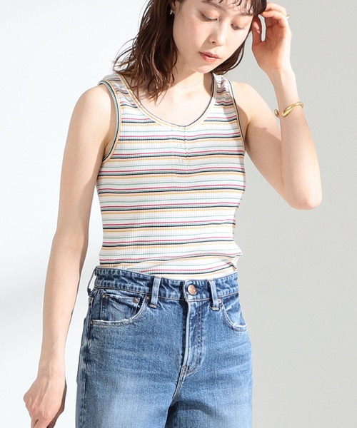 Ray BEAMS（レイビームス）の「Ray BEAMS / マルチ ボーダー タンクトップ（タンクトップ・レディース・ホワイト/イエロー/ブラック・ONE SIZE）」の4枚目の写真