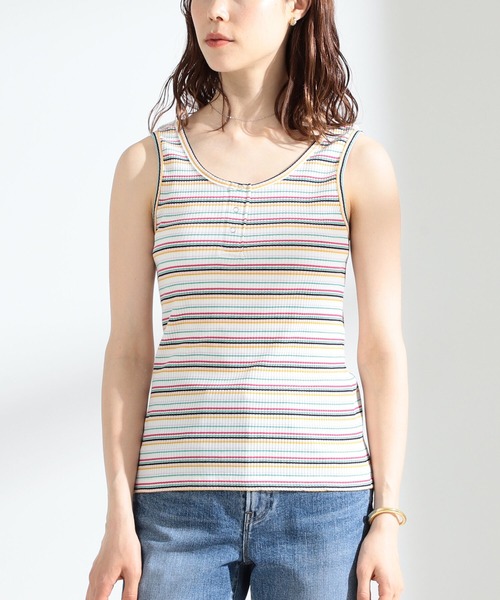 Ray BEAMS（レイビームス）の「Ray BEAMS / マルチ ボーダー タンクトップ（タンクトップ・レディース・ホワイト/イエロー/ブラック・ONE SIZE）」の6枚目の写真