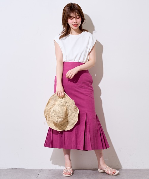 natural couture(ナチュラルクチュール)の「袖口タック厚手ノースリT(Tシャツ/カットソー・レディース・オフホワイト/ブラック/ピンク/その他1/その他2/ベージュ・FREE)」の10枚目の写真