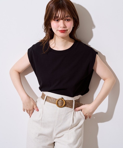 natural couture(ナチュラルクチュール)の「袖口タック厚手ノースリT(Tシャツ/カットソー・レディース・オフホワイト/ブラック/ピンク/その他1/その他2/ベージュ・FREE)」の13枚目の写真